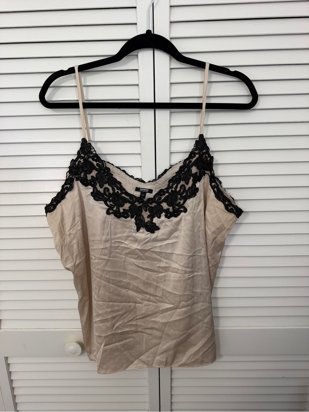 Express Beige Satin Cami with Black Lace Trim Size XL